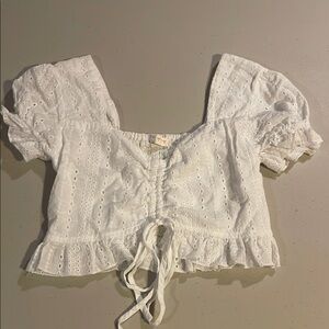 ROMWE White Eyelet Puff Sleeve Blouse